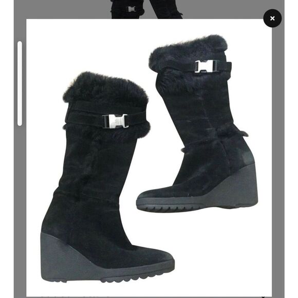 COACH shearling leather & fur Suede sharma wedge Boots p58 G04 - Picture 1 of 11